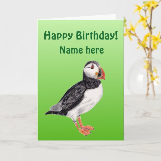 Puffin Birthday Card Karte (Gelbe Blume)
