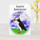 Puffin Birthday Card Karte (Gelbe Blume)