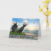 Puffin Couple Jubiläum Karte (Gelbe Blume)