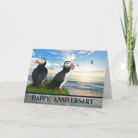 Puffin Couple Jubiläum Karte (Vorderseite)