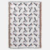 Puffin Frenzy Throw Blanket (weiß) Decke (Vorderseite Vertikal)