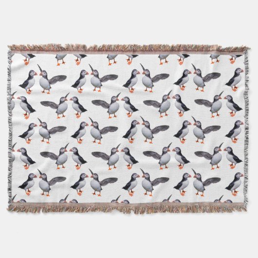 Puffin Frenzy Throw Blanket (weiß) Decke (Vorderseite)