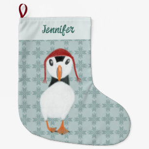 Puffin im Winter Hat Personalisiert Großer Weihnachtsstrumpf