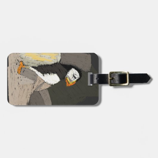 Puffin in Rocks Zeichnend Gepäckmarke Gepäckanhänger (Vorderseite horizontal)