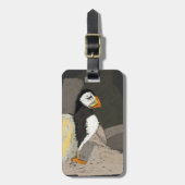 Puffin in Rocks Zeichnend Gepäckmarke Gepäckanhänger (Vorderseite vertikal)
