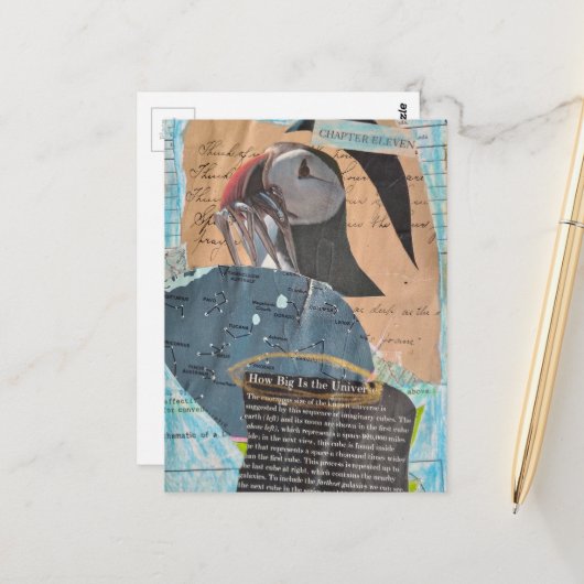 Puffin Kapitel Elf Mixed Media Collage Postkarte (Vorderseite/Rückseite Beispiel)
