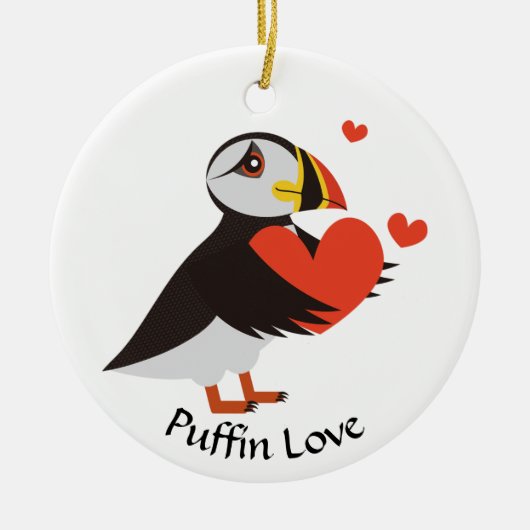 Puffin Liebe Rotes Herz Keramik Ornament (Vorne)