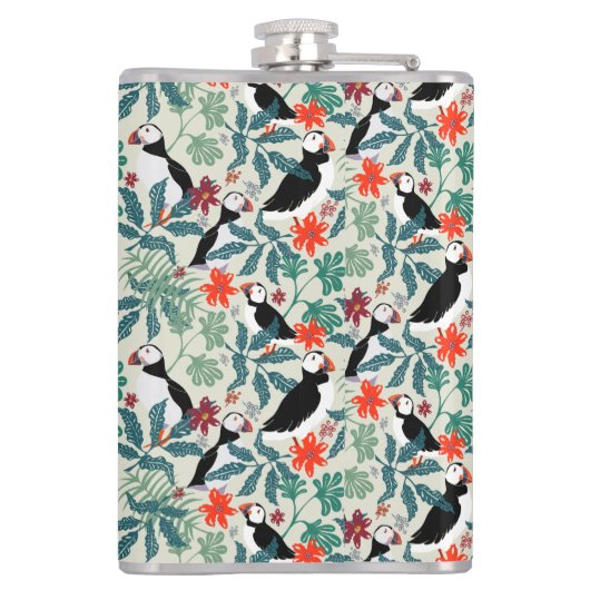 Puffin Muster Warm Beige Flachmann (Rückseite)