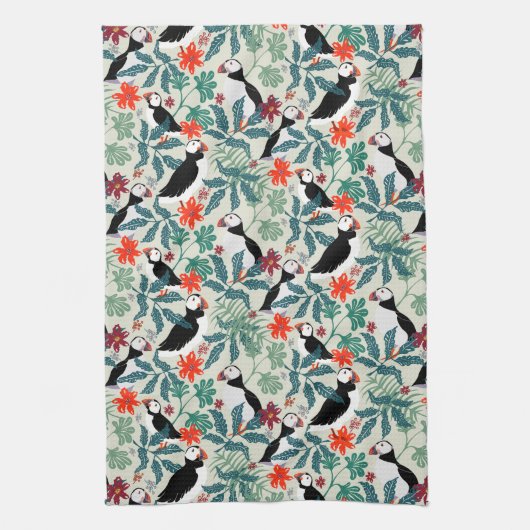 Puffin Muster Warm Beige Geschirrtuch (Vertikal)