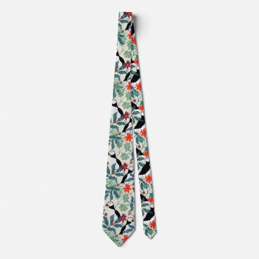 Puffin Muster Warm Beige Krawatte (Vorderseite)