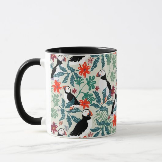 Puffin Muster Warm Beige Tasse (Links)