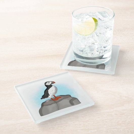 Puffin, niedlich glasuntersetzer (Schrägansicht)