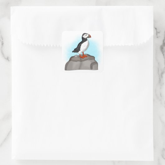 Puffin, niedlich quadratischer aufkleber (Tasche)