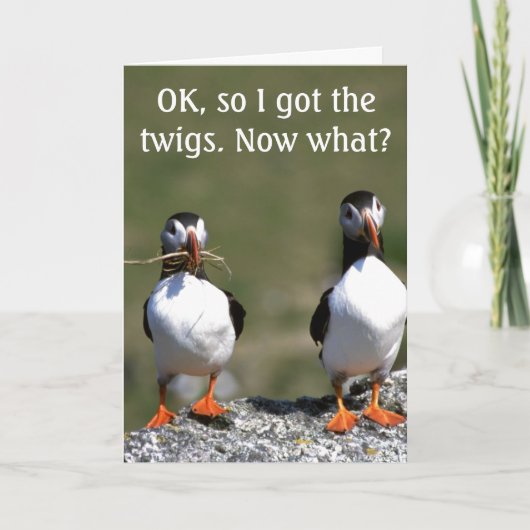 Puffin Pair 'got the twigs' Geburtstagskarte Karte (Vorderseite)