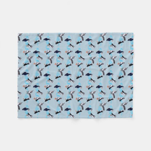 Puffin-Party-Fleece-Decke (hellblau) Fleecedecke (Vorderseite (Horizontal))