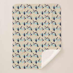Puffin Party Sherpa Blanket (Creme) Sherpadecke