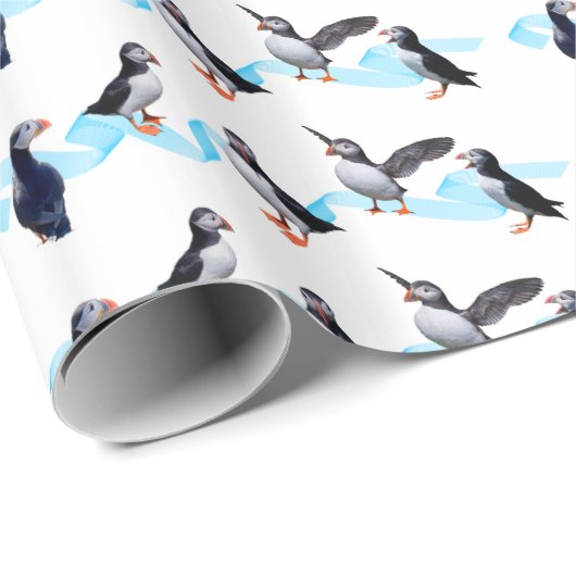 Puffin Party Wrapping Paper (Farbe auswählen) Geschenkpapier (Rolleneckpunkt)