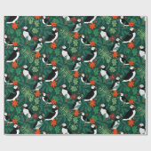 Puffin Pattern Lush Green Geschenkpapier (Flach)