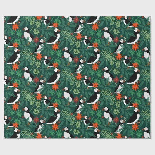 Puffin Pattern Lush Green Geschenkpapier (Flach)