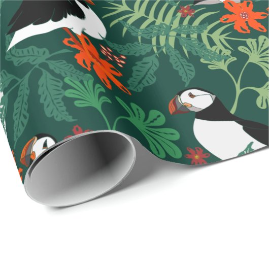 Puffin Pattern Lush Green Geschenkpapier (Rolleneckpunkt)