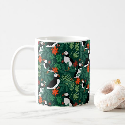 Puffin Pattern Lush Green Kaffeetasse (Mit Donut)