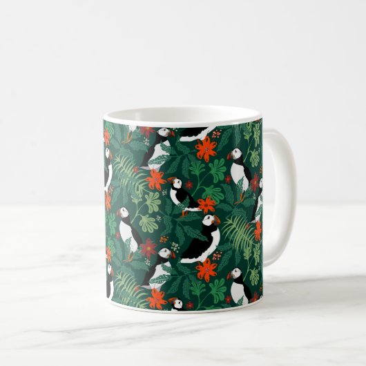 Puffin Pattern Lush Green Kaffeetasse (VorderseiteRechts)