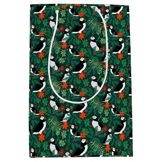 Puffin Pattern Lush Green Mittlere Geschenktüte (Vorderseite)