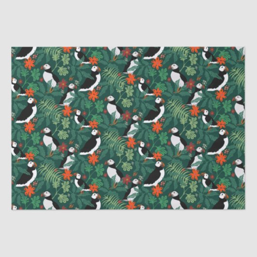 Puffin Pattern Lush Green Seidenpapier (Vorderseite)