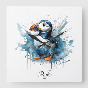 Puffin Splash, individuell Quadratische Wanduhr