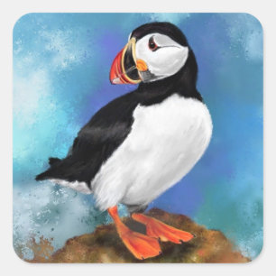 Puffin-Sticker Quadratischer Aufkleber