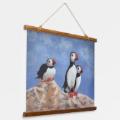 Puffin Trio Wandteppich Mit Holzrahmen (Gewinkelt)