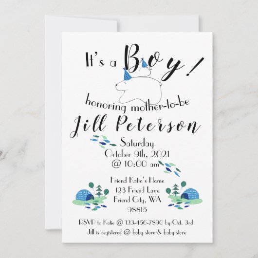 Puffin und Polar Bear Boy Kinderdusche Einladung (Vorderseite)