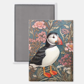 Puffin und Sea Thrift Blume William Morris Magnet (Vorderseite/Rückseite)