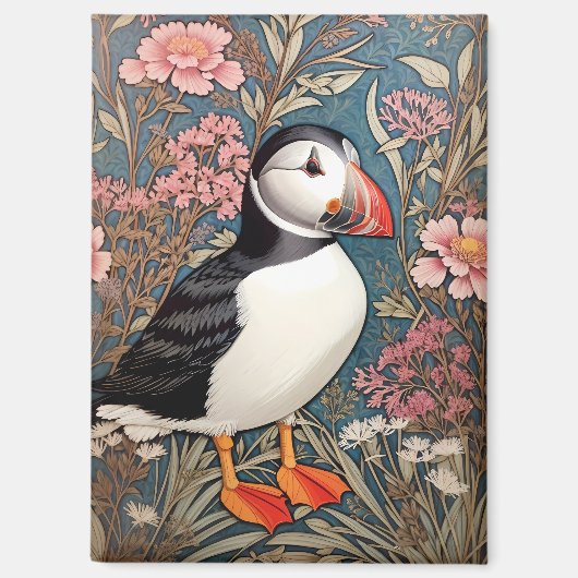 Puffin und Sea Thrift Blume William Morris Magnet (Vorderseite)
