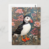 Puffin und Sea Thrift Blume William Morris Postkarte (Vorne/Hinten)