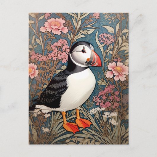 Puffin und Sea Thrift Blume William Morris Postkarte (Vorderseite)