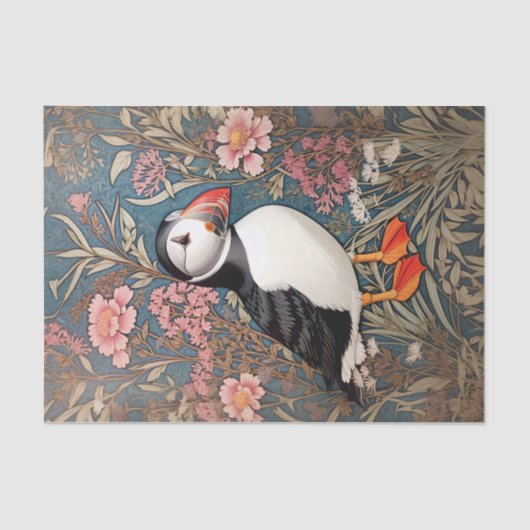 Puffin und Sea Thrift Blume William Morris Seidenpapier (Vorderseite)