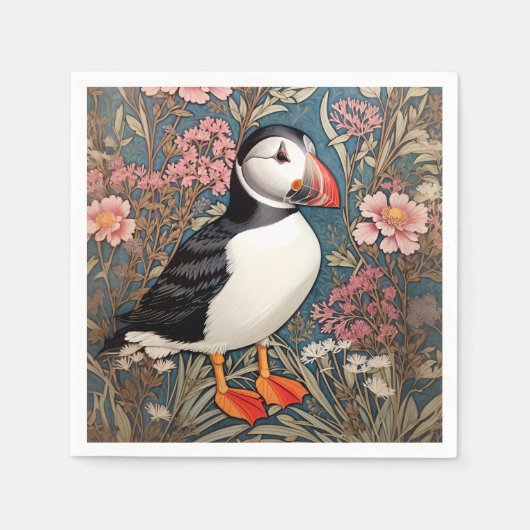 Puffin und Sea Thrift Blume William Morris Serviette (Vorderseite)