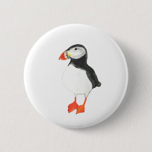 Puffin Watercolor Atlantik Niedlicher Küstenvogel Button