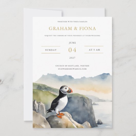 Puffin Watercolor Invitation Einladung (Vorderseite)