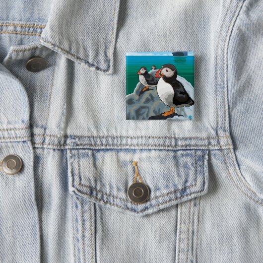 Puffins beim Beobachten eines Kreuzfahrtschiffs Button (Beispiel)