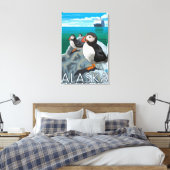 Puffins beim Beobachten eines Kreuzfahrtschiffs Leinwanddruck (Insitu (Schlafzimmer))