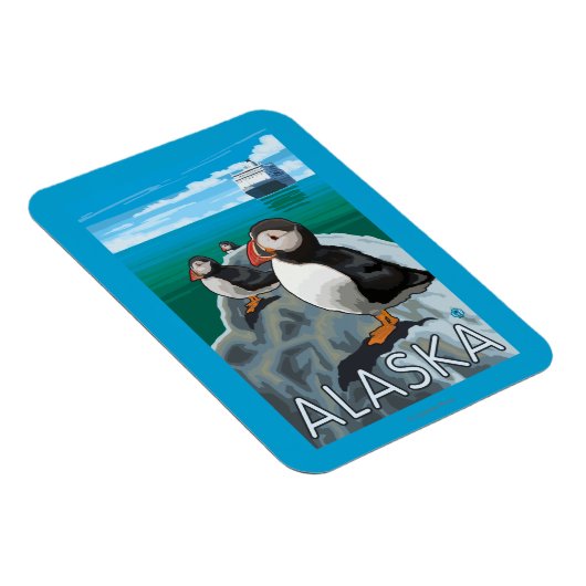 Puffins beim Beobachten eines Kreuzfahrtschiffs Magnet (Rechte Seite)