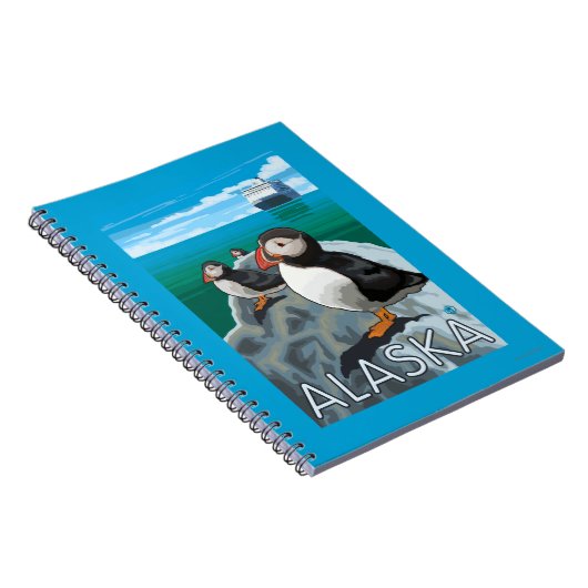 Puffins beim Beobachten eines Kreuzfahrtschiffs Notizblock (Rechte Seite)
