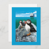 Puffins beim Beobachten eines Kreuzfahrtschiffs Postkarte (Vorne/Hinten)