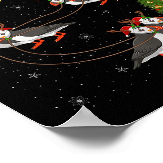 Puffins Bird Santa Sleigh Flying Funny Magical Chr Poster (Ecke)