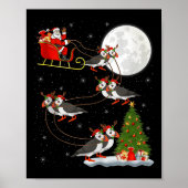 Puffins Bird Santa Sleigh Flying Funny Magical Chr Poster (Vorne)