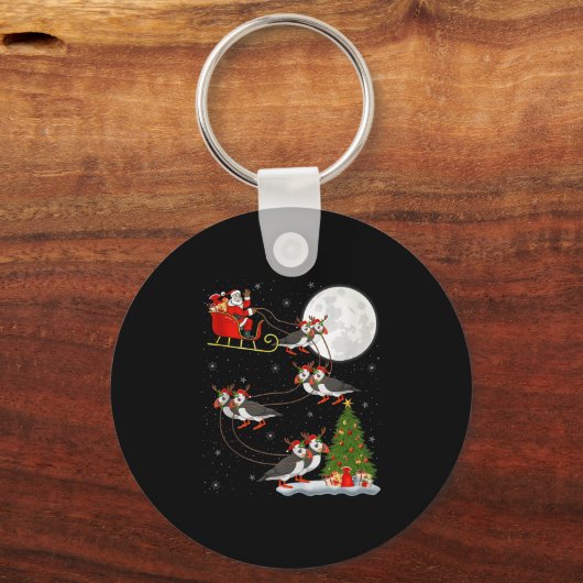 Puffins Bird Santa Sleigh Flying Funny Magical Chr Schlüsselanhänger (Vorderseite)