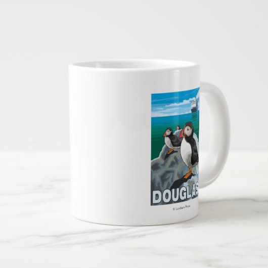 Puffins & Cruise Ship - Douglas, Alaska Jumbo-Tasse (Vorderseite Rechts)