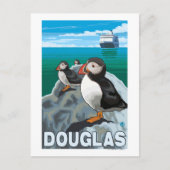 Puffins & Cruise Ship - Douglas, Alaska Postkarte (Vorderseite)